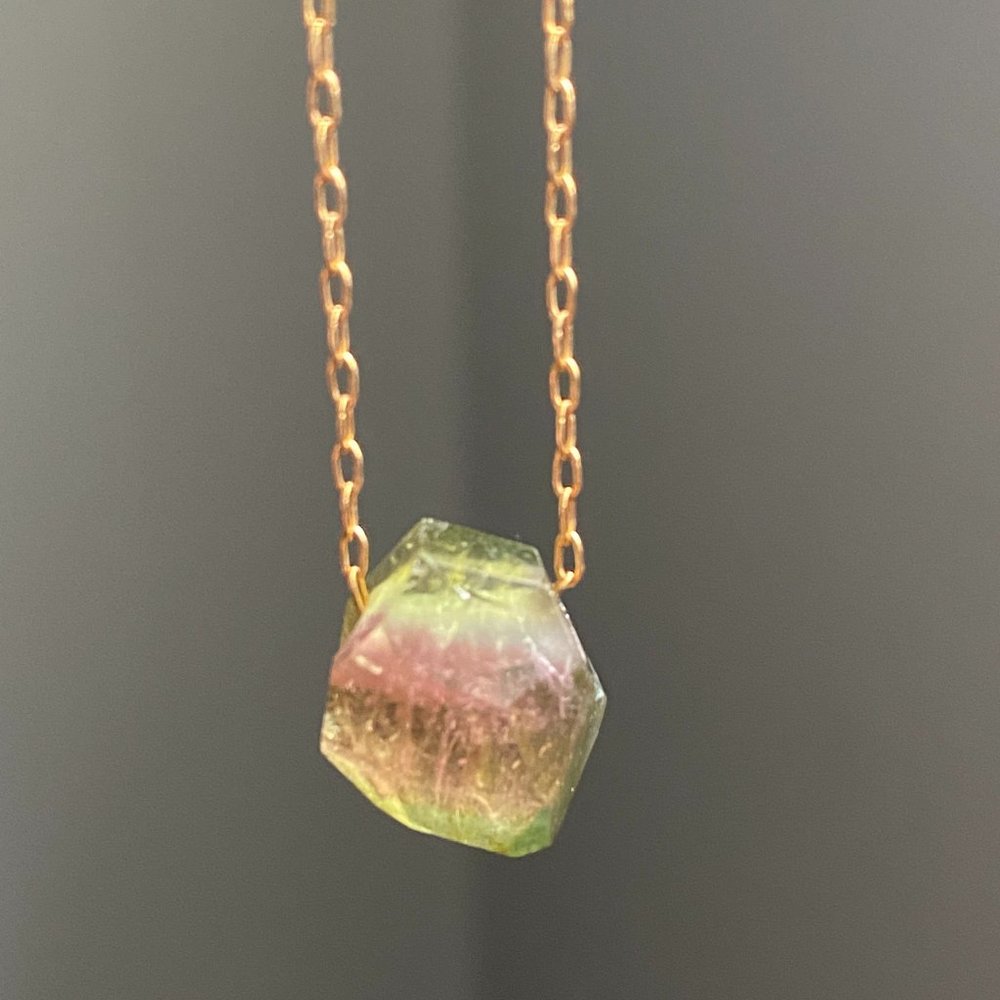 Pratt Daddy Watermelon Tourmaline Pendant w/ 14k Gold filled chain Rare stone